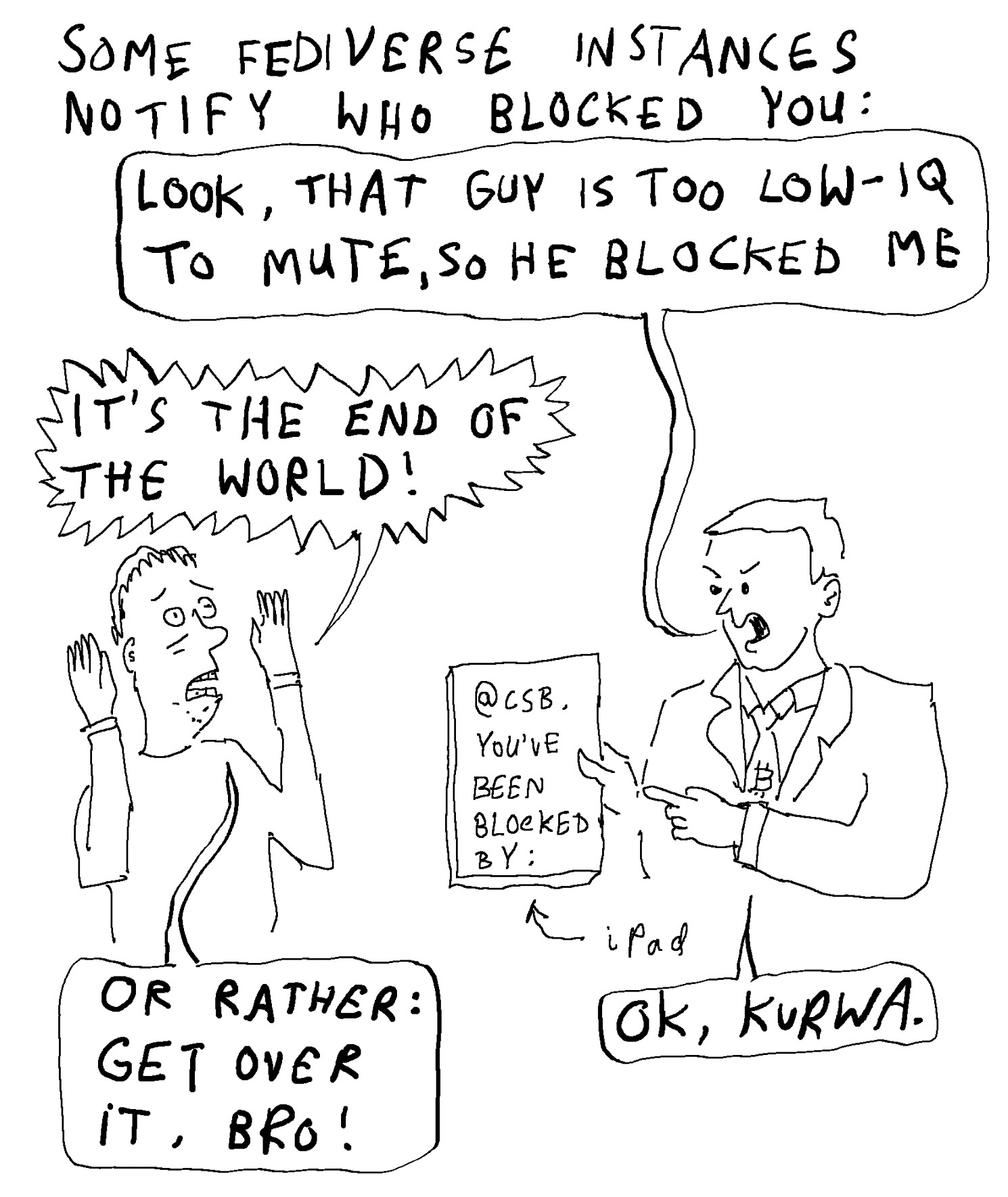 Blogger Comics Fediverse Drama: The Block Button Blues – Comic Strip Blogger's ...